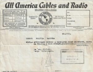 Autorización de la Familia Mayerson Burztyn para radicarse en Bolivia. Dirigido al Consulado de Bolivia en Basilea, 1946.