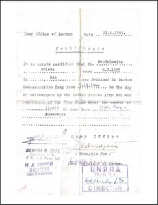 Certificado del campo de concentración Dachau