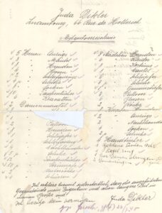 Lista de pertenencias que llevó consigo al emigrar de Alemania. (I)