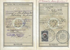 Visa de inmigración a Chile, obtenida en Suiza, 1954.