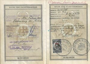 Visa de inmigración a Chile, obtenida en Suiza, 1954.