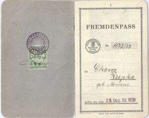 Pasaporte de Chawa Miszne de Rezepka y su hijo Salo Rezepka (II).