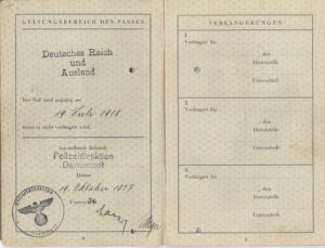 Pasaporte de Gertrude Beissinger (de Rosenberg), y sus hijos Walter y Heinz (IV).