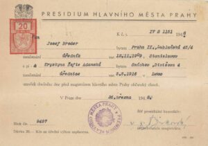 Certificado de Matrimonio de Josef Broder y Zofía Krystyna Adamska - Acht, 26 de Marzo de 1948, Prag.