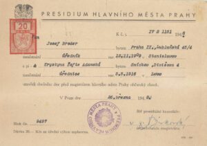 Certificado de Matrimonio de Josef Broder y Zofía Krystyna Adamska - Acht, 26 de Marzo de 1948, Praga.