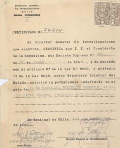 Certificado de permanencia en Chile de Magdalena Friedmann
