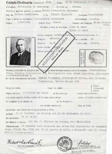 Visa de Hubert Markiewitz para ingresar a Chile, 1939.