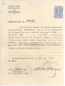 Certificado de autorización para la permanencia indefinida en Chile.