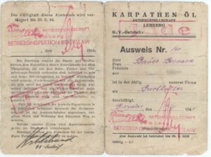 Reverso de Tarjeta de Identificación de Bernardo Bauer, 12 de mayo de 1944, Boryslaw, Polonia.