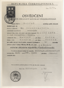 Documentación Checa de Max Brandenstein y Elsbeth Goldschmidt, que les permitió escapar de Alemania hacia Checoslovaquia, en 1940, gracias a la ayuda de su chofer. Lograron llegar a Bruselas, y luego se embarcaron rumbo a Chile.