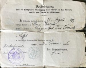 Certificado de nacimiento de Klara Baruch