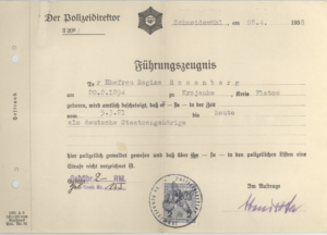 Certificado de antecedentes de Regina Bendit, emitido en Alemania, 1938.