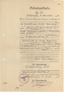 Certificado de nacimiento de Martin Rosenberg, emitido en Alemania, 1938.