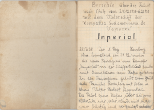 Diario de Joachim Rosenberg, registro de viaje desde Alemania a Chile, en la Compañía Sudamericana de Vapores, 1938 - 1939. (I)